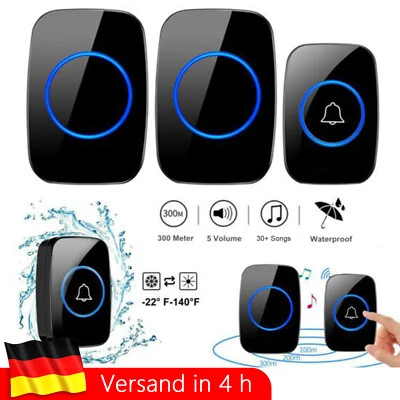 Funk Türklingel Funkklingel Set Haustür Klingel Wasserdicht Außenbereich LED - Bild 1 von 4