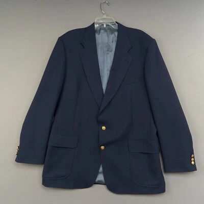 Vintage Stafford Blazer Men’s 46L Navy Wool Hopsack Gold Button USA - Image 1 of 4
