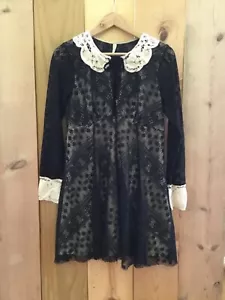 Free People dress 8 black lace talk that trim goth wednesday sheer witch - Picture 1 of 5