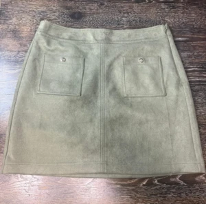 Loft Skirt Women's Size 12 Waist Stretch Green Faux Suede Straight Side Zip 191 - Picture 1 of 8