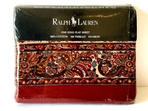 NEW Ralph Lauren Serengetti KING Flat Sheet Multi Red Paisley NOS - Picture 1 of 4
