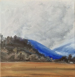 Original oil on canvas painting mountain landscape country nature art 8x8" - Picture 1 of 7