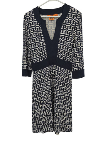 Abito medio Tory Burch 100% seta stampa geometrica aderente svasato