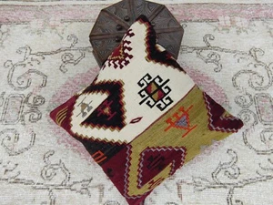 Turkish Kilim Pillow Boho Handmade Cushion 16x16 Multicolor Tribal Decor - Picture 1 of 8