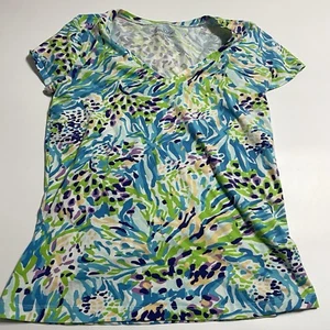 Camiseta manga corta Lilly Pulitzer Michelle cuello en V talla M azul verde - Imagen 1 de 8
