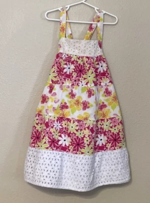 Vestido Penelope Mack Niñas Sin Mangas Talla 6 Rosa Floral Ojales Primavera Verano Foto 1 de 4