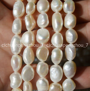 Natural 8-9mm White Freshwater Cultured Real Baroque Pearls Loose Beads 15''