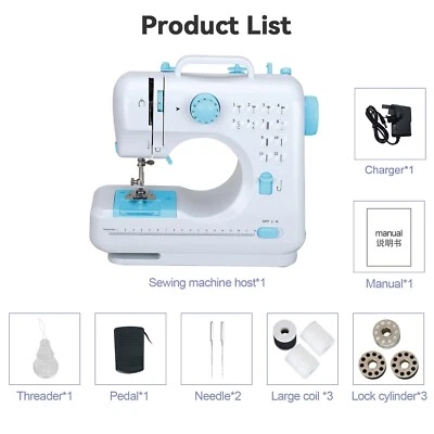 Mini Electric Sewing Machine 12Stitches Double Thread Portable US Plug Blue 110V - Image 1 of 4