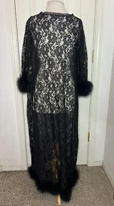 Vintage Jenelle Of California Black Lace Feather Night Gown Dress Women’s Small - Picture 1 of 6