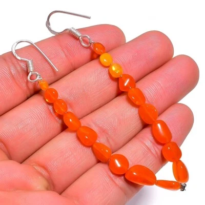 Pendientes de cuentas lisas caídas de piedras preciosas de ópalo etíope naranja de 15,55 quilates 3" A-2256 Foto 1 de 3