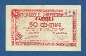 CONSELL MUNICIPAL DE CABRILS -- 50 CENTIMOS ( 1937 ) -- MBC- -- 1ª EMISION . - Bild 1 von 2