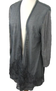 Coldwater Creek Gray Open Front Embroidered Tunic Cardigan Sweater Size L - Picture 1 of 8