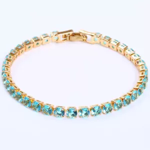 Ultraschmale 4 mm runde Schnitt himmelblau Topas Edelstein gelbgold Damenarmbänder - Bild 1 von 6