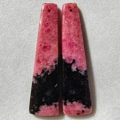 49.50 Cts Natural Rhodonite Drilled Match Pair Cabochon Gemstone 43.5 X 11.5 MM - Image 1 of 3