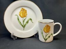 Set Plate And Mug Golden Leaf Floral 8.5” Plate & 8oz Cup by Muirfield | Tulips
