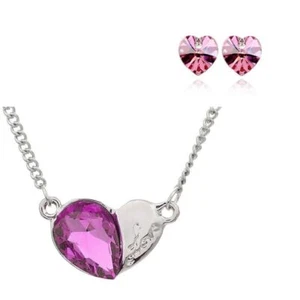 Charles William Rosa Claro Colgante Corazón Joyería Collar Pendientes Conjunto Reino Unido - Imagen 1 de 2