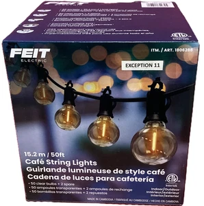 Feit elektrische 50 Fuß LED Cafe Lichterkette mit 50 klaren bruchsicheren Glühbirnen - Bild 1 von 9