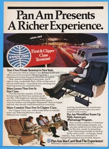 1986 Pan Am JFK Airport Terminal 747 First Clipper Class Large Seats Sleeper Ad - Bild 1 von 1