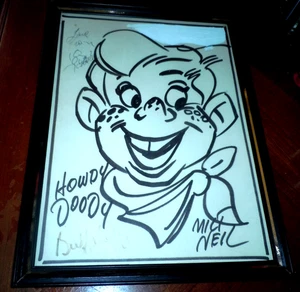 HOWDY DOODY ORIGINAL ART Framed & Signed MILT NEILL, BUFFALO BOB, CLARABELL, - Picture 1 of 4