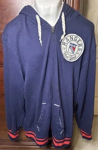 Vintage New York Rangers Mens 2XL Blue CCM Logo Distressed Hoodie Patch NHL - Picture 1 of 19