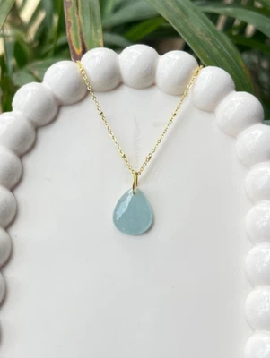 Colar pingente corrente cabo folheado a ouro água-marinha natural declaração - Imagem 1 de 3