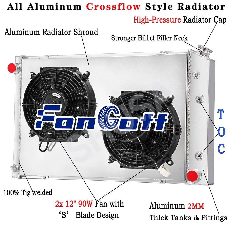 CC716 4 Row Radiator Shroud Fan For 73-87 Chevy GMC C/K C10 C20, C30 K10 K20 K30 Foto 1 de 4