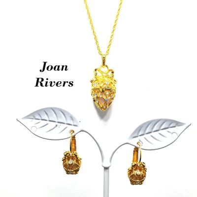 Conjunto de Brincos de Colar Inspirado em Joan Rivers Fabergé, Brincos Pingente de Ovo, Década de 1990 - Imagem 1 de 4