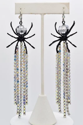Betsey Johnson Disco Araña Pendientes Halloween Araña Lineal Cristal Bin5 Foto 1 de 4