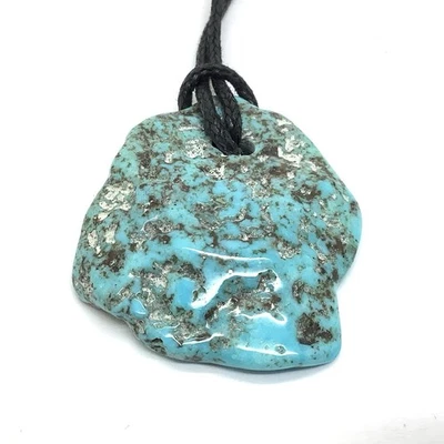 Sonora Mexico Turquoise Pebble Pendant Blue River Gem Stone Necklace #20 - Image 1 of 4