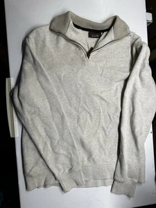 Tasso Elba Shirt Mens Medium Beige Quarter Zip Long Sleeve Cotton - Picture 1 of 3