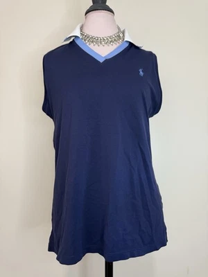 Ralph Lauren Polo Golf Navy Blue Sleeveless Top with Light Blue Trim in size XL - Image 1 of 4