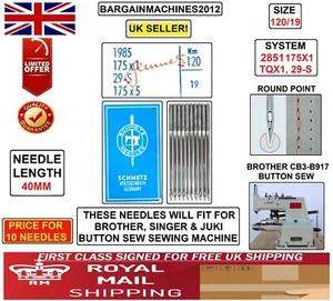 BROTHER CB3-B917 BOTÓN COSER TQX1 1985 175X1 29S S = 120/19 INDST COSIDA AGUJA MCHN - Imagen 1 de 4