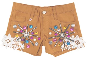 Girls Children Rhinestone Jeans Short Flower Power S 96 M 104 L 110 XL 116/122 - Picture 1 of 3