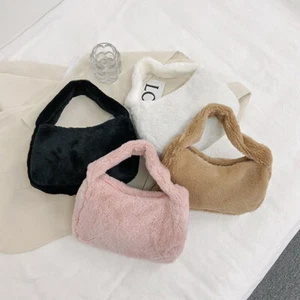 Borsa ascelle soffice tote bag morbida pelliccia cerniera borsa a mano tinta unita borsa da polso - Foto 1 di 27