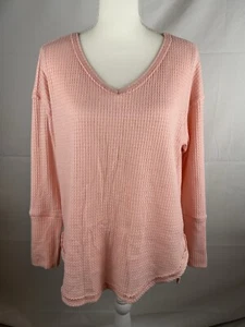 Vintage America Top Womens Medium Pink Waffle Thermal Long Sleeve Oversized - Picture 1 of 5