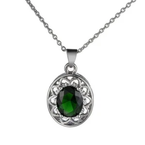 Special Design Green Quartz Gemstone Silver Woman Necklace Pendants With Chain - Picture 1 of 7