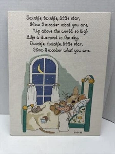 Counted Cross Stitch 15"x13" Completed Framed Nursery Art Twinkle Twinkle - Picture 1 of 6