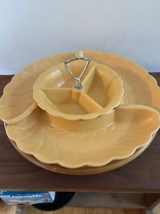 California Pottery MCM Relish/Chip Dip Tray Lazy Susan Butternut Gold Color - Picture 1 of 15