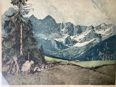 Nr. 344 Josef Eidenberger,   Gosau Dachstein  Südwand Salzkammergut    Radierung - Bild 1 von 4