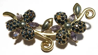 Broche prendedor floral Monet Flower Sprig piedras púrpuras perlas de imitación años 90 ¡Bonito! Foto 1 de 4