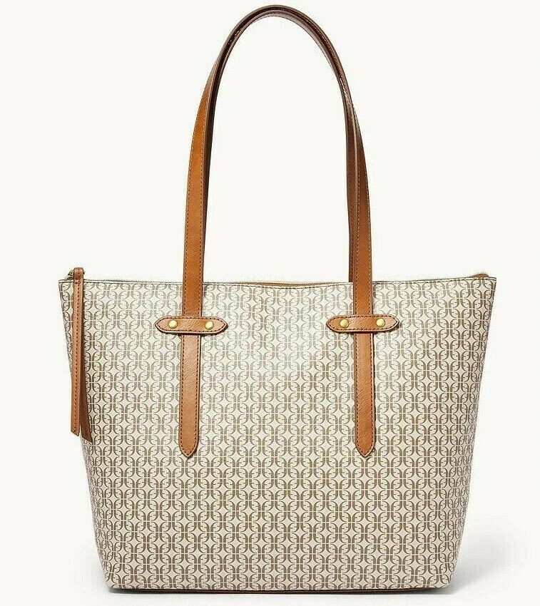 Fossil Felicity Signature Tote Handbag Taupe Tan SHB2311939 Brass