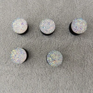 AURORA BOREALIS Faux Druzy Shoe Charms for Clogs Shoes White Luxury Bling Set 5 - Picture 1 of 9