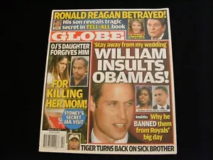 GLOBE magazine 2011 01 10 Royals Obamas Ronald Reagan Tiger Woods Angelina Jolie - Picture 1 of 6