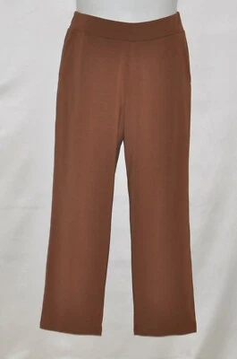 Pantalones Bob Mackie Petite Algodón Modal Pull-On Pierna Recta Talla SP Chocolate Foto 1 de 2