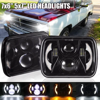 Par de faros LED 5x7" 7x6 haz alto/bajo halo DRL para Dodge D150 D250 D350 Ram 50 Foto 1 de 4