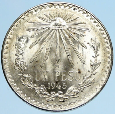 Moneda de 1 peso de plata antigua mexicana gorra libertad águila grande 1945 Mo MÉXICO i97965 Foto 1 de 3