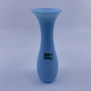Morgantown Glass Bristol Blue Petite 6" Vase With Original Foil Sticker - Picture 1 of 6