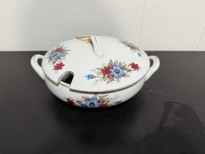 Arita Servierschale mit Deckel rote und blaue Blumen 9" - Bild 1 von 3