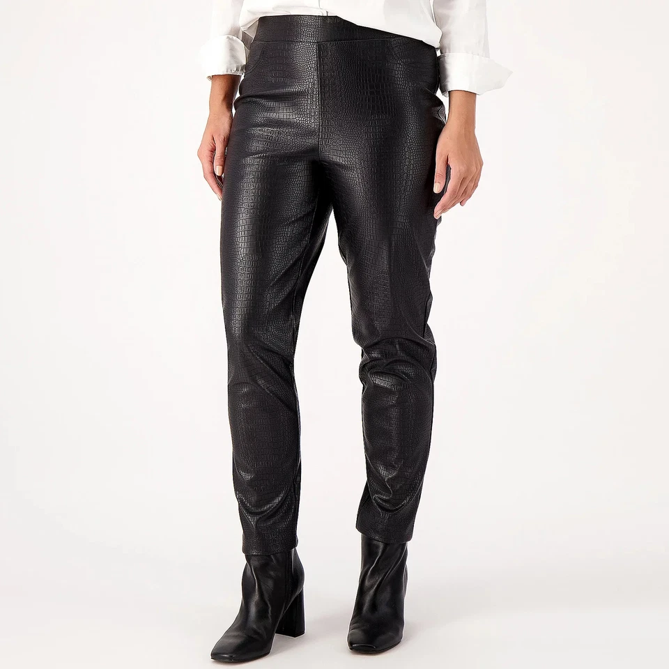 Isaac Mizrahi Live! Pantalón al tobillo ajustado de cuero de cocodrilo sintético talla 14 NEGRO A551033 Foto 1 de 1