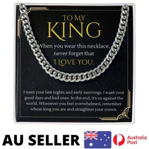 To My King Necklace For Boyfriend Or Husband Gift Cuban Link Chain - AU Stock - Picture 1 of 7